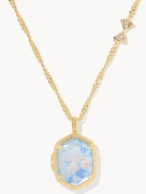 Kendra Scott x LoveShackFancy Daphne Gold Locket Necklace BRAND NEW Whisper Blue